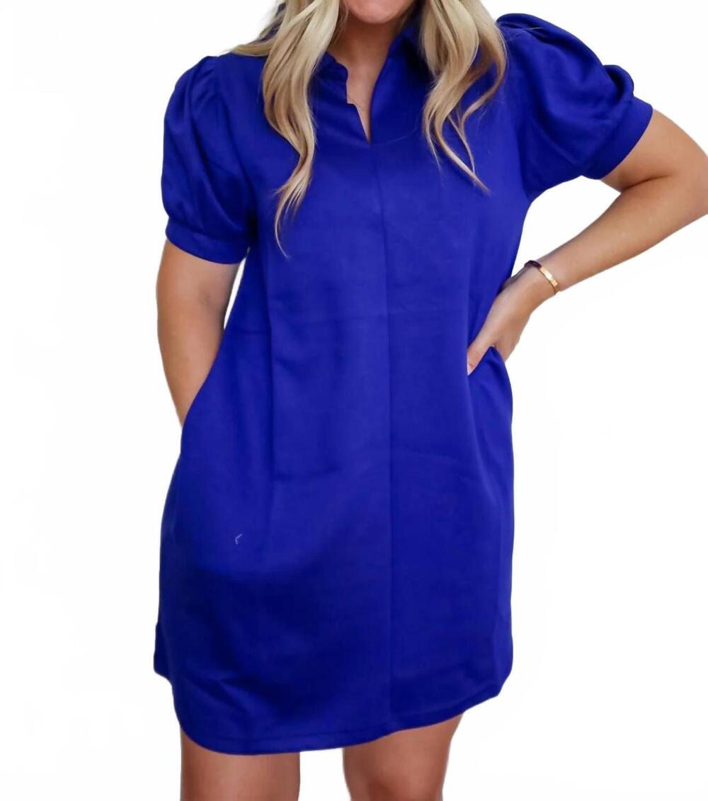 NEW JODIFL women's eloise puff sleeve jersey collar dress in blue